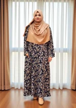 Comfortable printed borkha with right side pocket, non-transparent Alex fabric, sizes available.