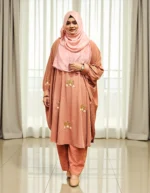 Co-ord dress made of non-transparent soft saffron material, free size - Image 3