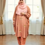 Co-ord dress made of non-transparent soft saffron material, free size