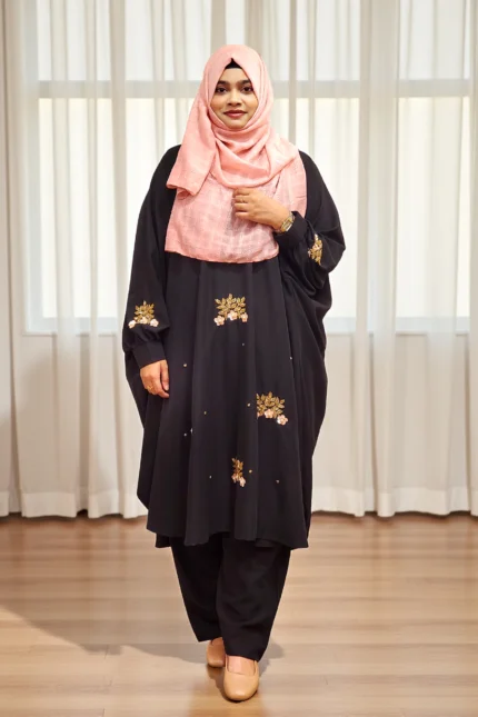 Co-ord dress set, free size, Made of non-transparent soft saffron material