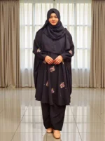 Premium karchupi work cape and pant co-ord set made of soft saffron material.