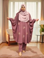 Elegant karchupi co-ord dress set with free-size cape and straight-fit pant