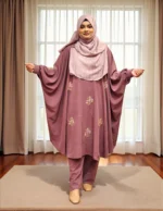 Elegant karchupi co-ord dress set with free-size cape and straight-fit pant
