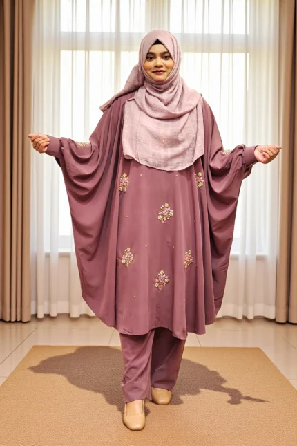 Elegant karchupi co-ord dress set with free-size cape and straight-fit pant