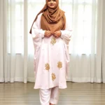 Free size co-ord dress set made of non-transparent soft saffron material