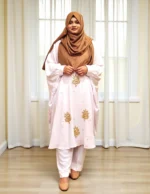 Free size co-ord dress set made of non-transparent soft saffron material - Image 3