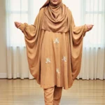 Free size co-ord dress made of non-transparent soft saffron material