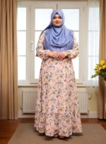 Lightweight double-part gown there is a long frill below.