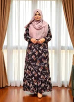 Printed double part gown made of soft georgette and butter slick fabric