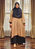 নরম, অ-স্বচ্ছ দুবাই চেরি জর্জেট কাপড় দিয়ে তৈরি পাথরের কাজের কেপ - Image 3