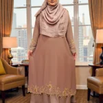 ওয়েডিং কারচুপি গাউন ম্যাচিং চেরি জর্জেট ইনারের ওপর এক কালার ডায়মন্ড জর্জেট ম্যাটেরিয়াল দিয়ে ডিজাইন করা হয়েছে।