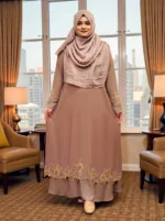 ওয়েডিং কারচুপি গাউন ম্যাচিং চেরি জর্জেট ইনারের ওপর এক কালার ডায়মন্ড জর্জেট ম্যাটেরিয়াল দিয়ে ডিজাইন করা হয়েছে।