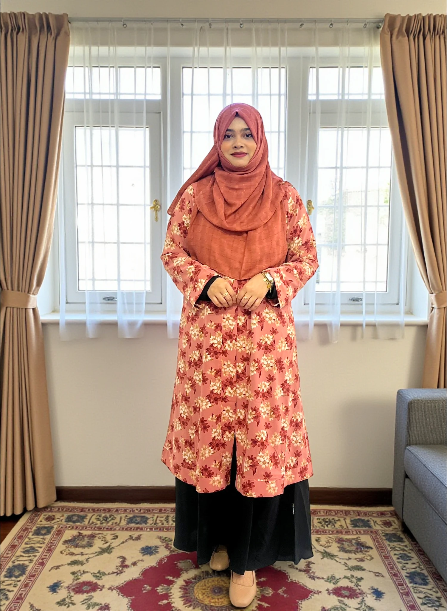 AMK 1533 নন ট্রান্সপারেন্ট প্রিন্টের কিমোনো, এ্যালেক্স ম্যাটেরিয়ালের তৈরী। রেগুলার পরার জন্য একদম পারফেক্ট। - Image 1