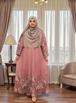 One part printed gown with elastic sleeves – Perfect casual and modest wear