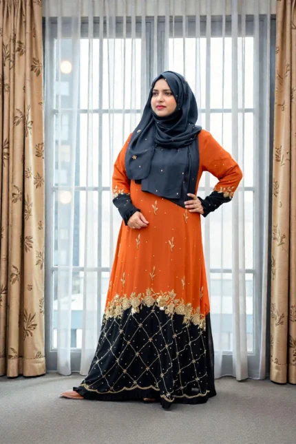 ডিজাইনার কারচুপি ওয়ার্ক জর্জেট গাউন উইথ BMW ইনার