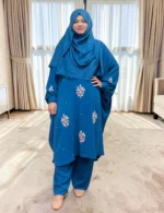 কারচুপি কো-অর্ড সেট – নন ট্রান্সপারেন্ট CY ম্যাটেরিয়াল কেপ + প্যান্ট (ফ্রি সাইজ) - Image 3