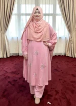 কারচুপি কো-অর্ড সেট ড্রেস | নন ট্রান্সপারেন্ট কেপ + প্যান্ট ফ্রি সাইজ সেট - Image 2