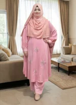 কারচুপি কো-অর্ড সেট ড্রেস | নন ট্রান্সপারেন্ট কেপ + প্যান্ট ফ্রি সাইজ সেট