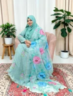 পিওর মসলিন কারচুপি গাউন সেট স্টাইলিশ হিজাবি লুকের জন্য - Image 2