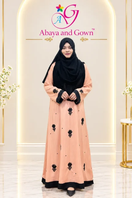 Abaya and Gown A one piece Karchupi burqa made from lightweight and soft Popcorn Crepe fabric. AMB 1873
