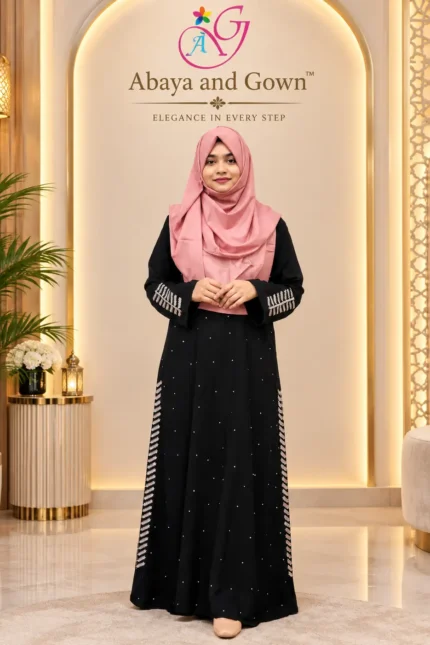 Premium Black BMW Material Embroidery Work Burkha
