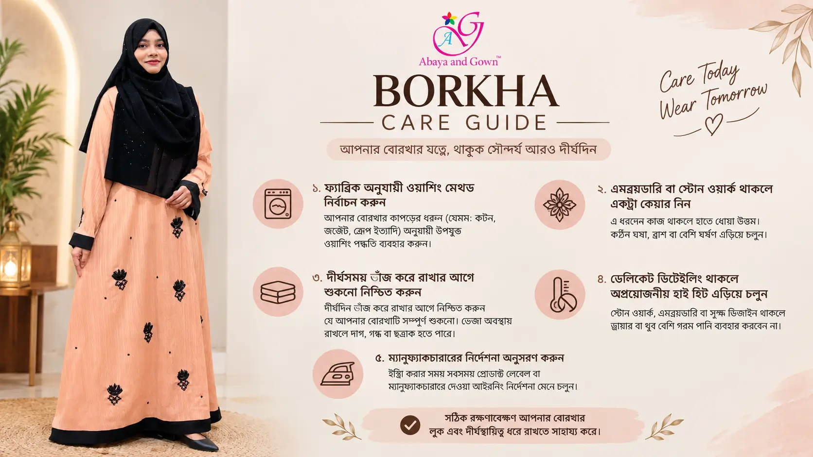 বোরখা: ডিজাইন, কাপড়, ব্যবহার ও কেনার সম্পূর্ণ গাইড | Abaya and Gown 7 THE IMAGE OF CARE GUIDE